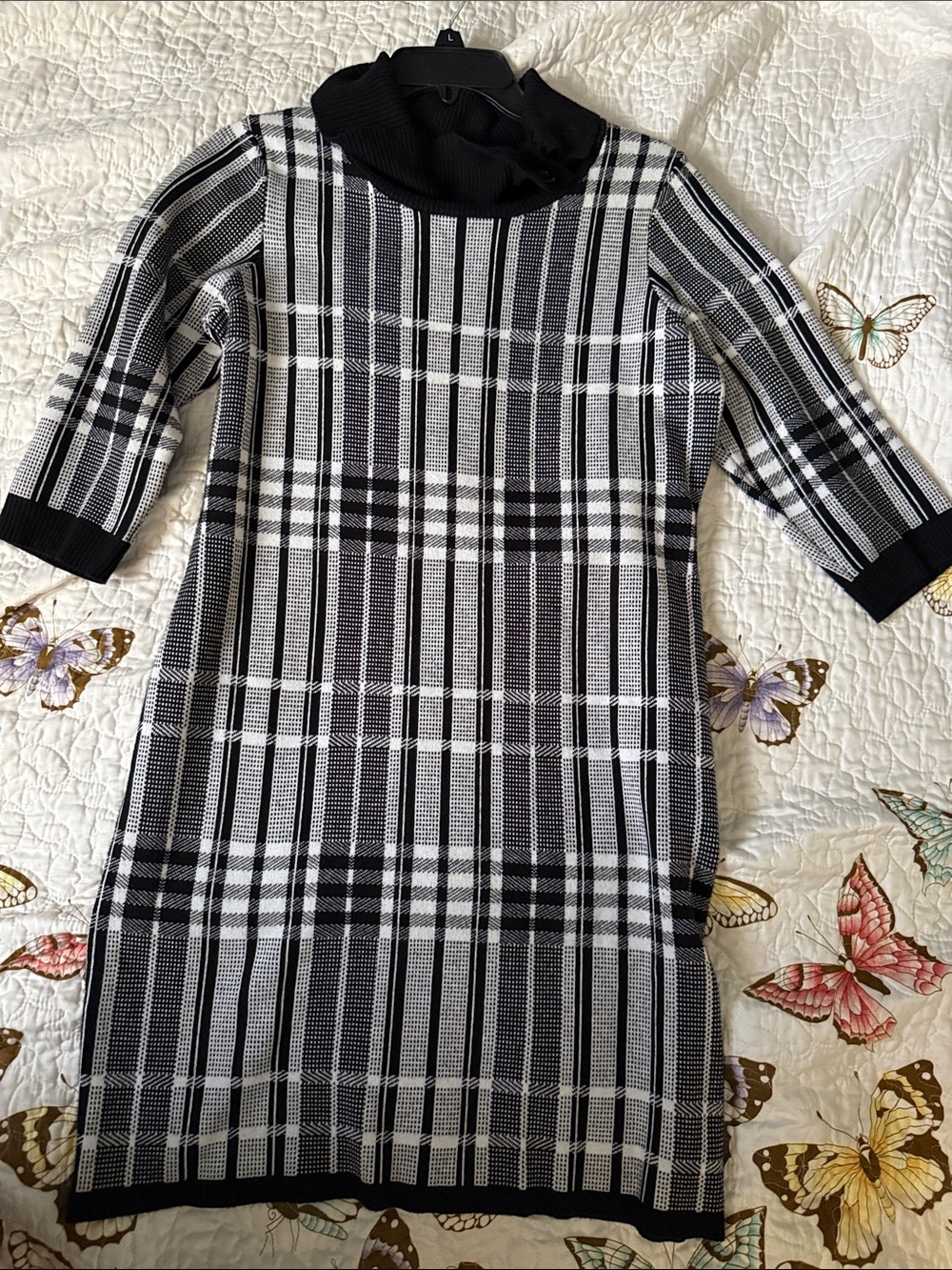 Danny & Nicole Black and White Plaid Knit Dress